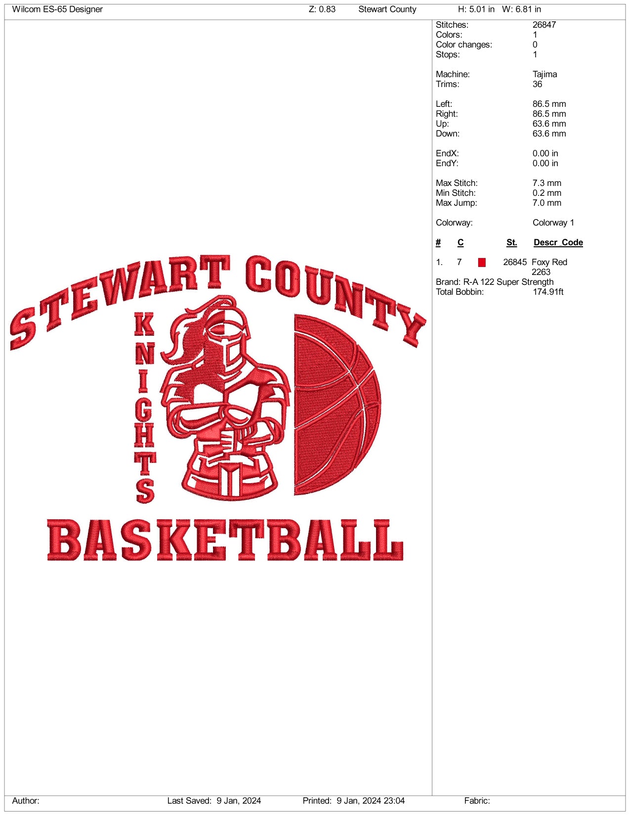 Archivos de diseño de bordado de baloncesto del condado de Steward (3 tamaños)
