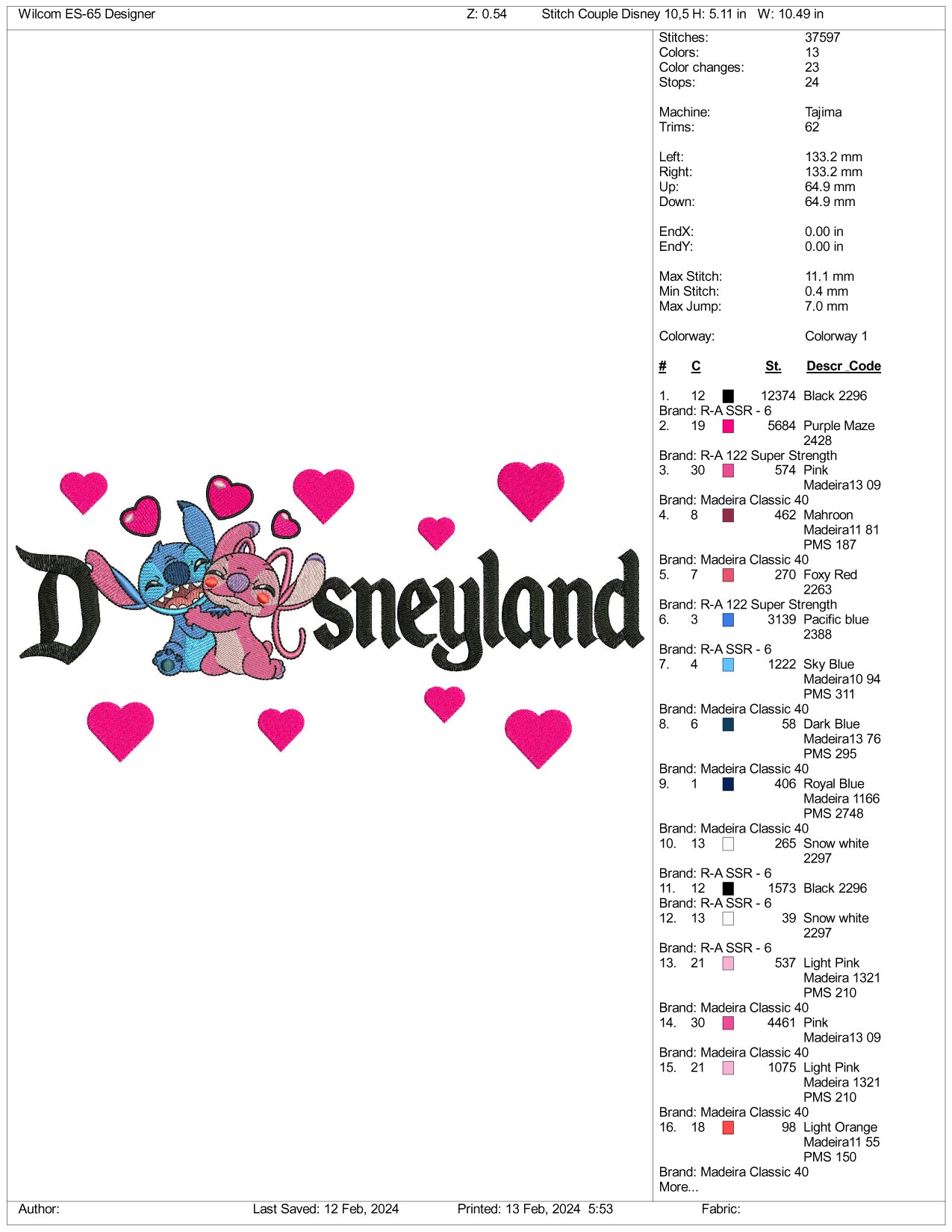 Stitch & Angel Disneyland Embroidery Design Files - 3 Size's