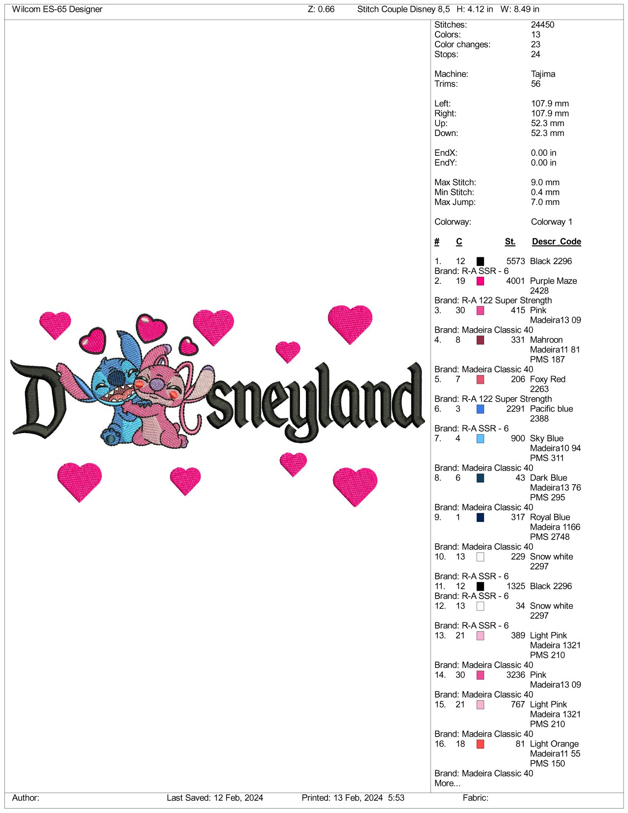 Stitch & Angel Disneyland Embroidery Design Files - 3 Size's