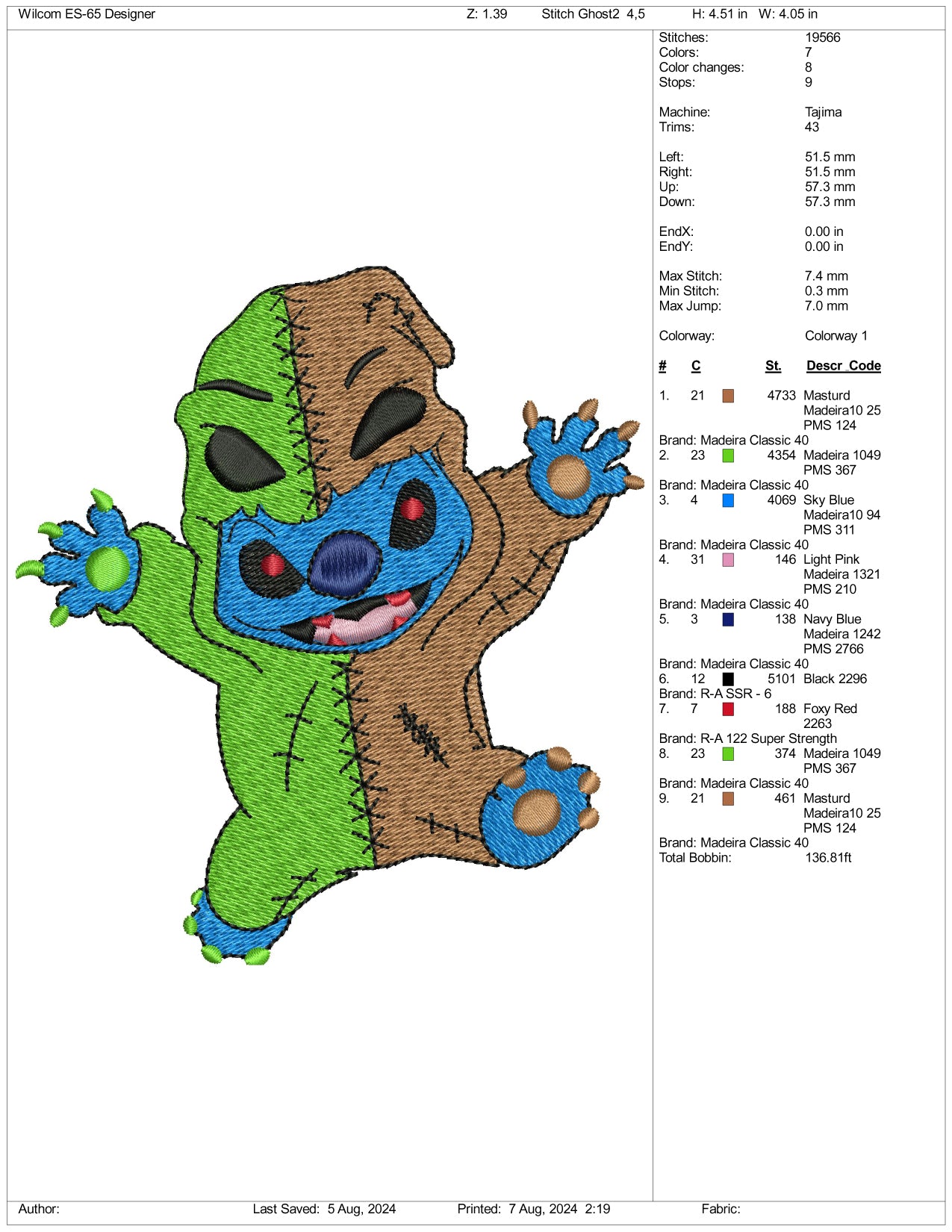 Stitch Boogeyman v2 Embroidery Design Files - 3 Size's