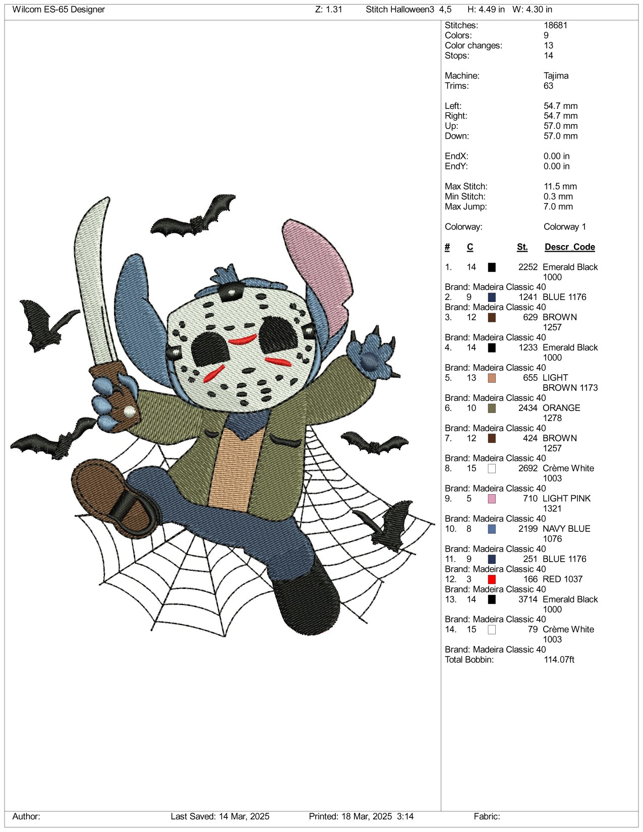 Stitch Cosplay Jason Voorhees v2 Embroidery Files - 3 Size's