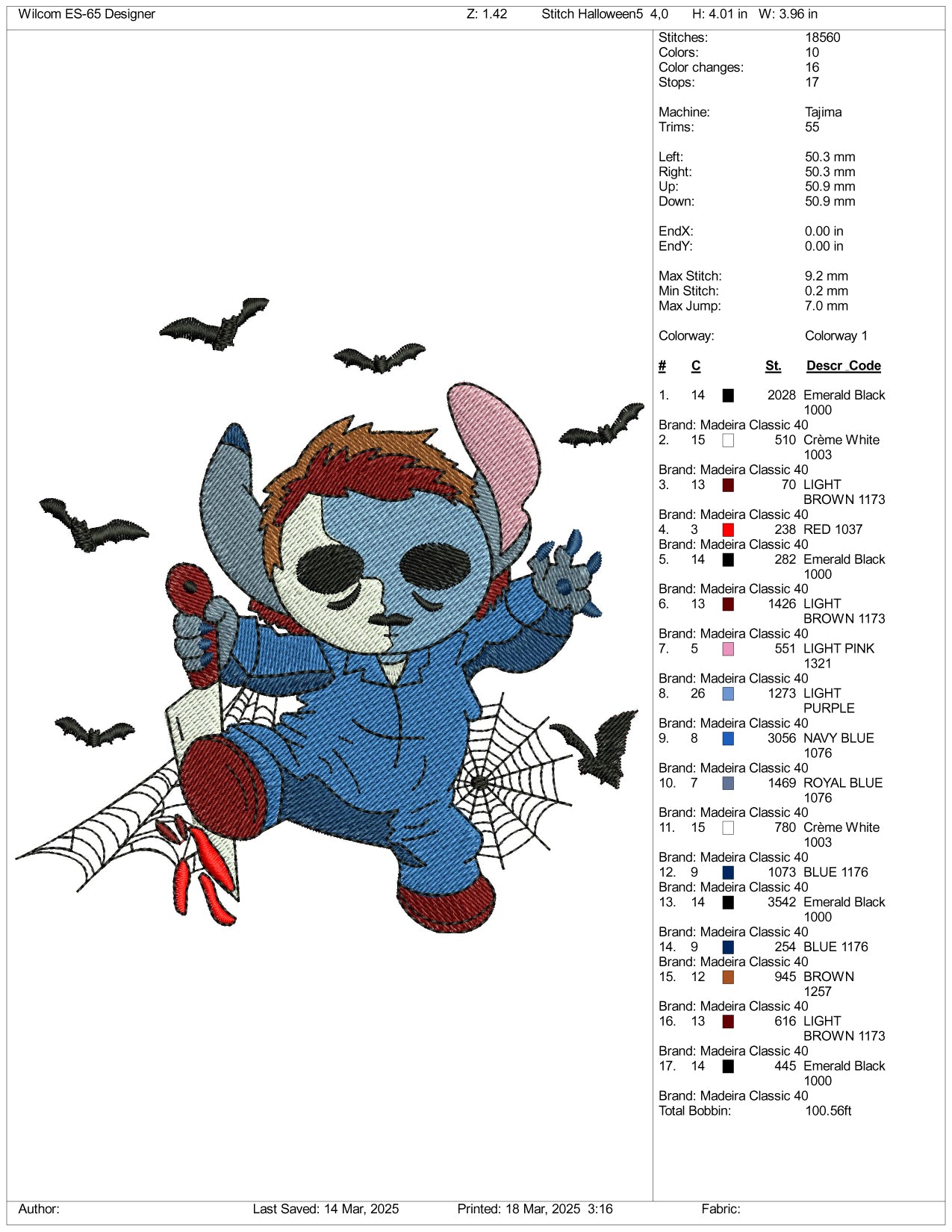 Stitch Michael Myers v2 Embroidery Files - 3 Size's