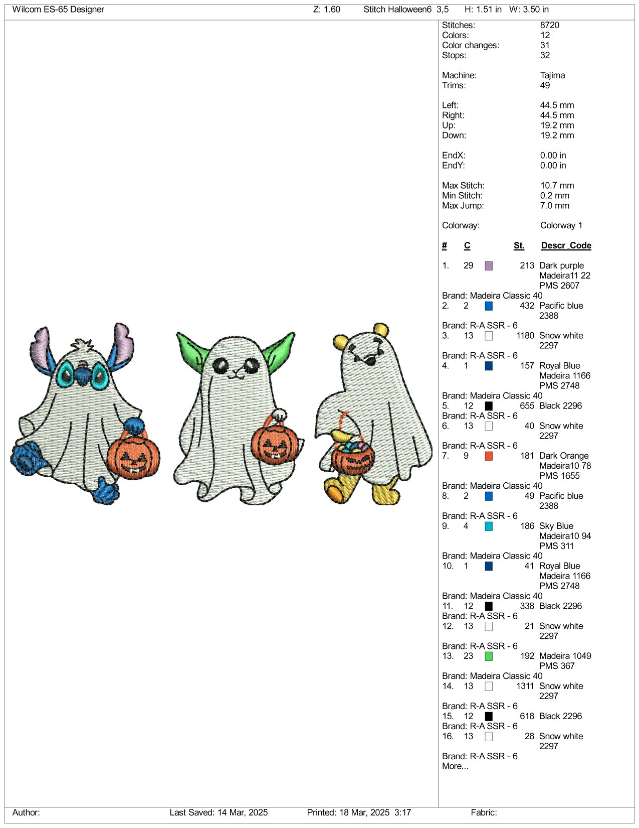 Stitch Yoda & Pooh Ghost Embroidery Files - 3 Size's