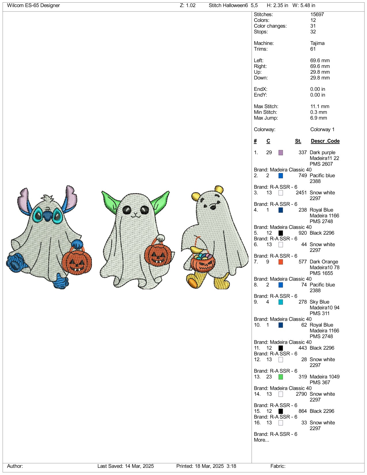 Stitch Yoda & Pooh Ghost Embroidery Files - 3 Size's