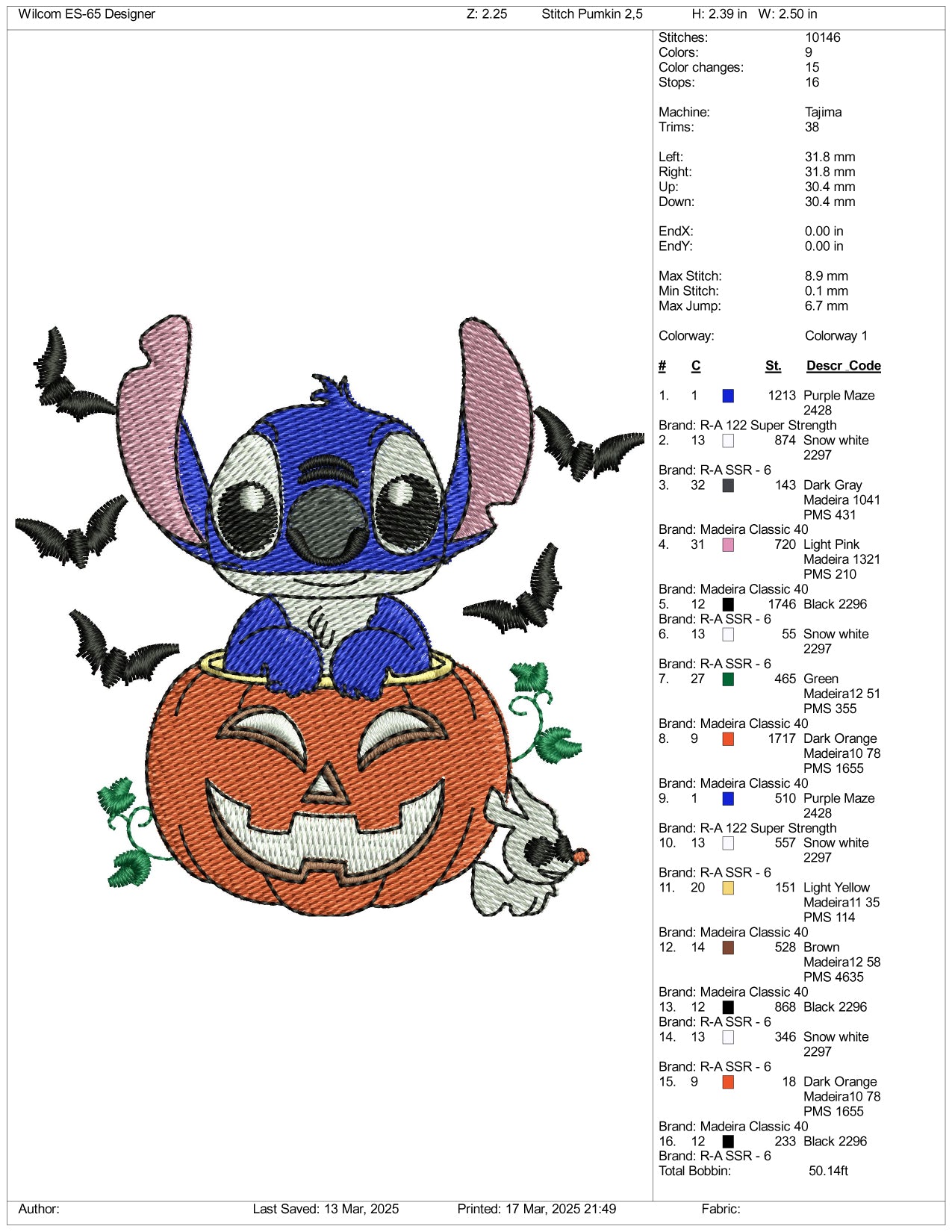 Stitch In The Pumpkin Embroidery Files - 3 Size's