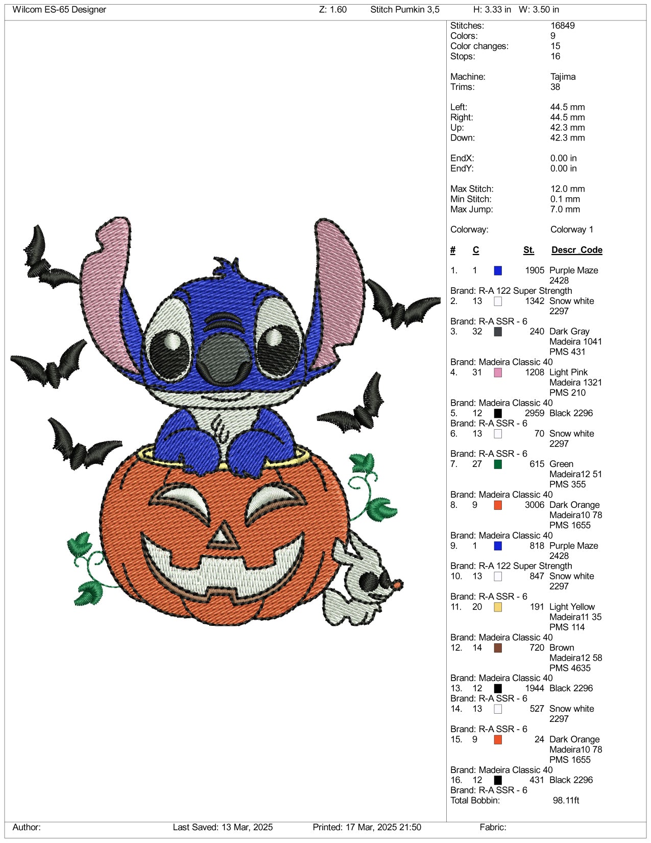 Stitch In The Pumpkin Embroidery Files - 3 Size's