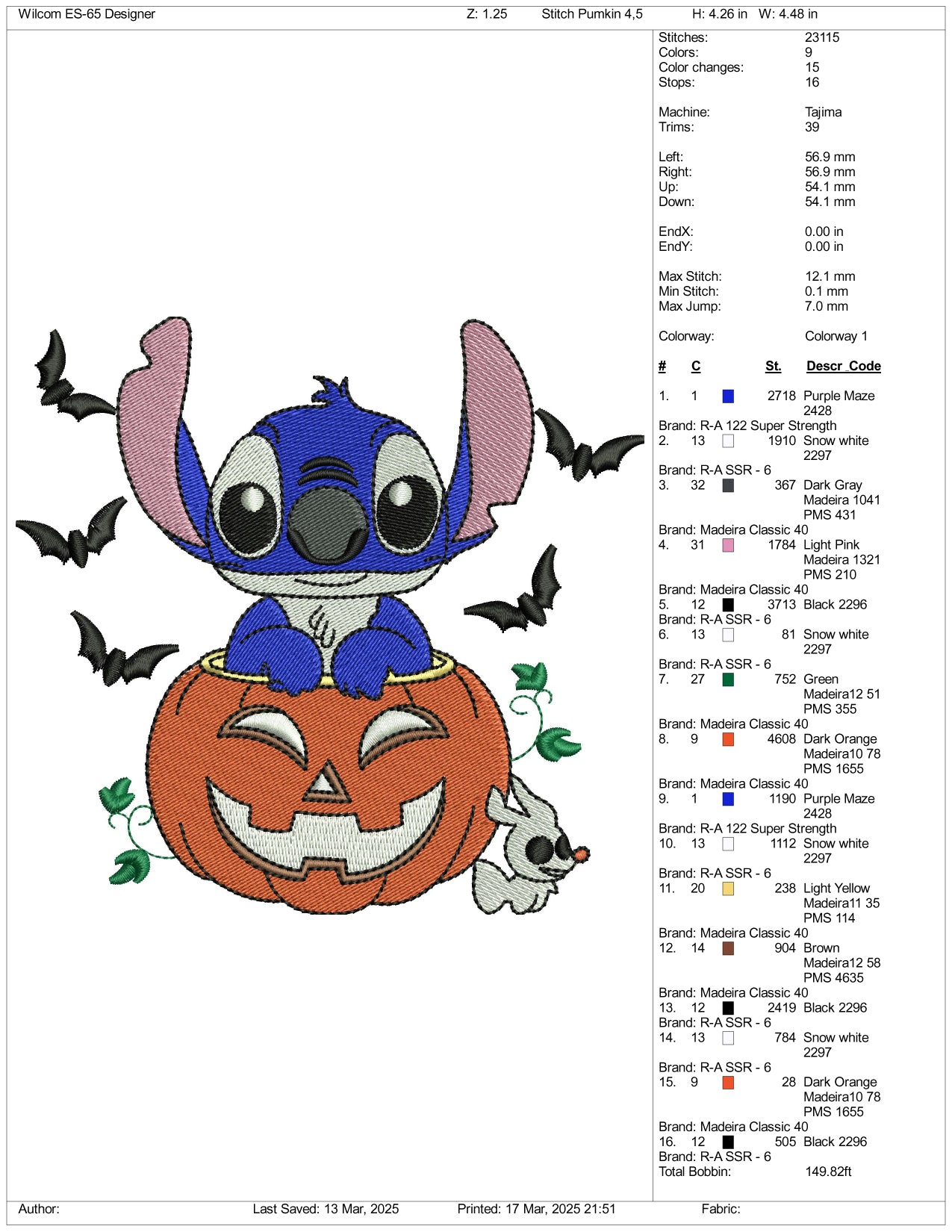 Stitch In The Pumpkin Embroidery Files - 3 Size's
