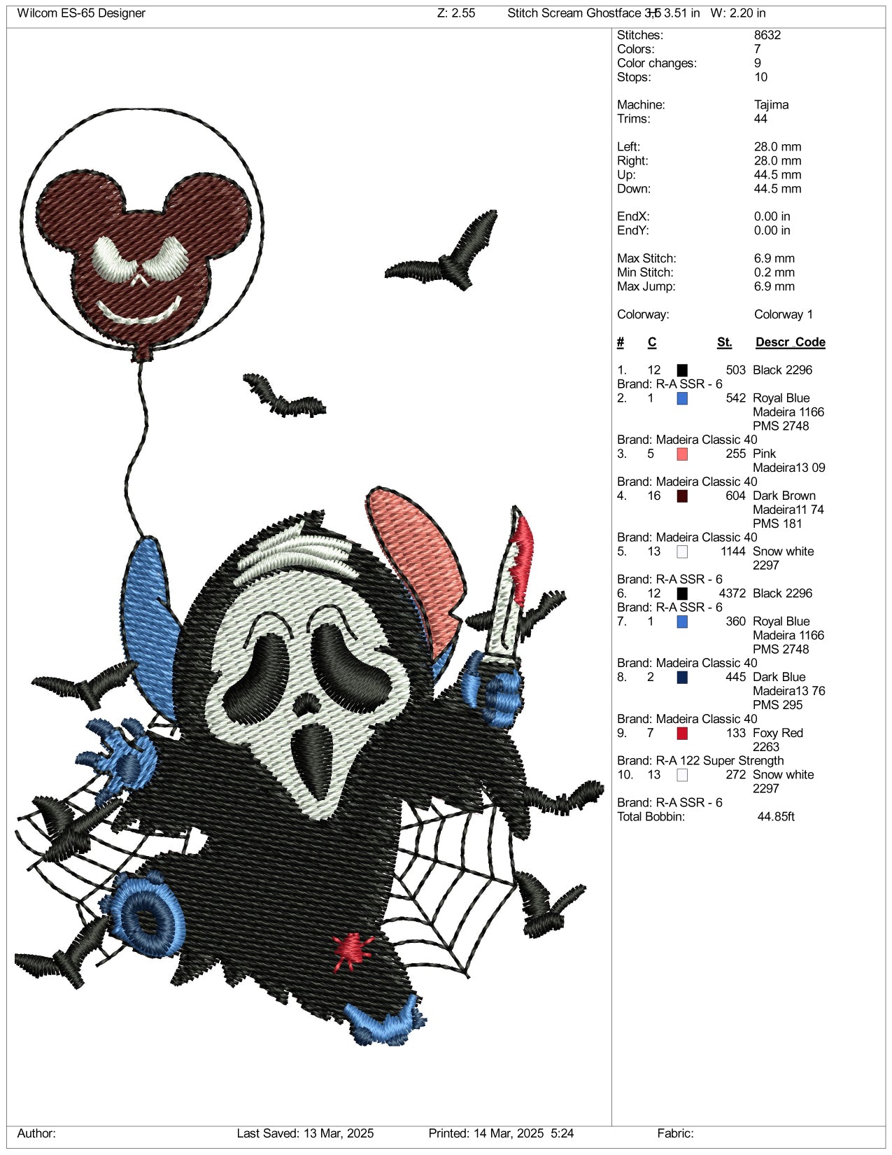 Archivos de bordado de Stitch Ghost: 3 tamaños