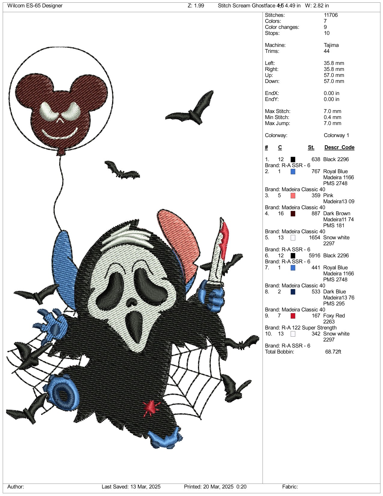 Archivos de bordado de Stitch Ghost: 3 tamaños