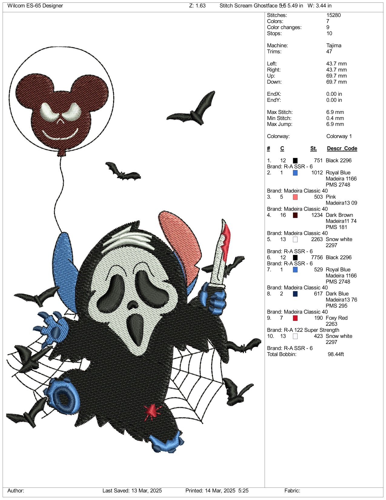 Archivos de bordado de Stitch Ghost: 3 tamaños
