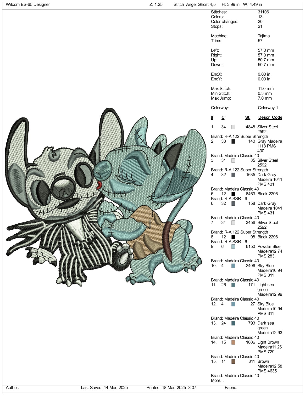 Archivos de bordado de Jack y Sally para cosplay de Stitch & Angel (3 tamaños)