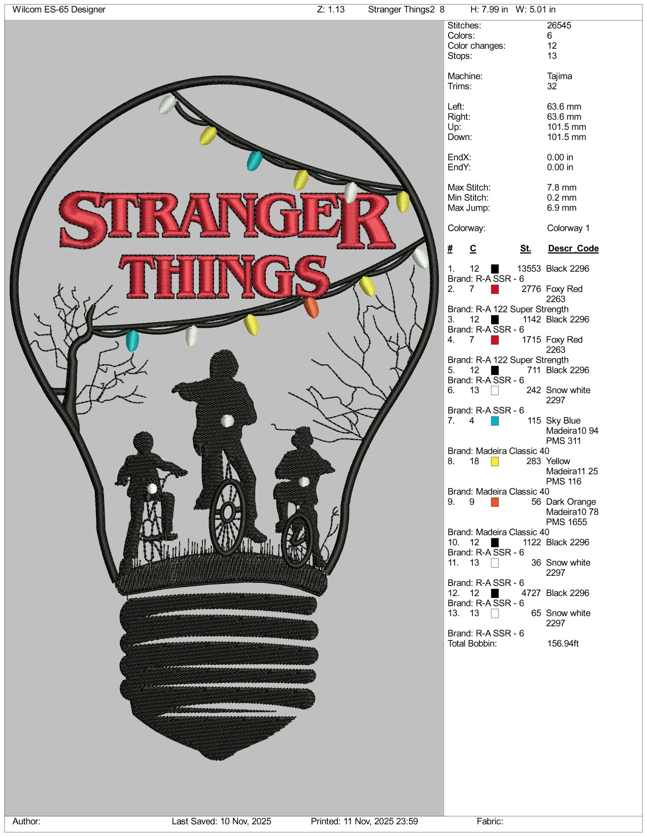 Stranger Things Bulb Edition Embroidery Design Files - 5 Size's
