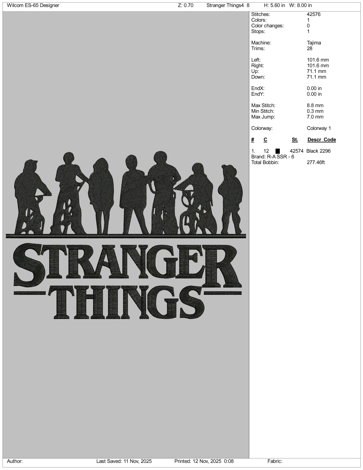 Stranger Things v4 Embroidery Design Files - 5 Size's