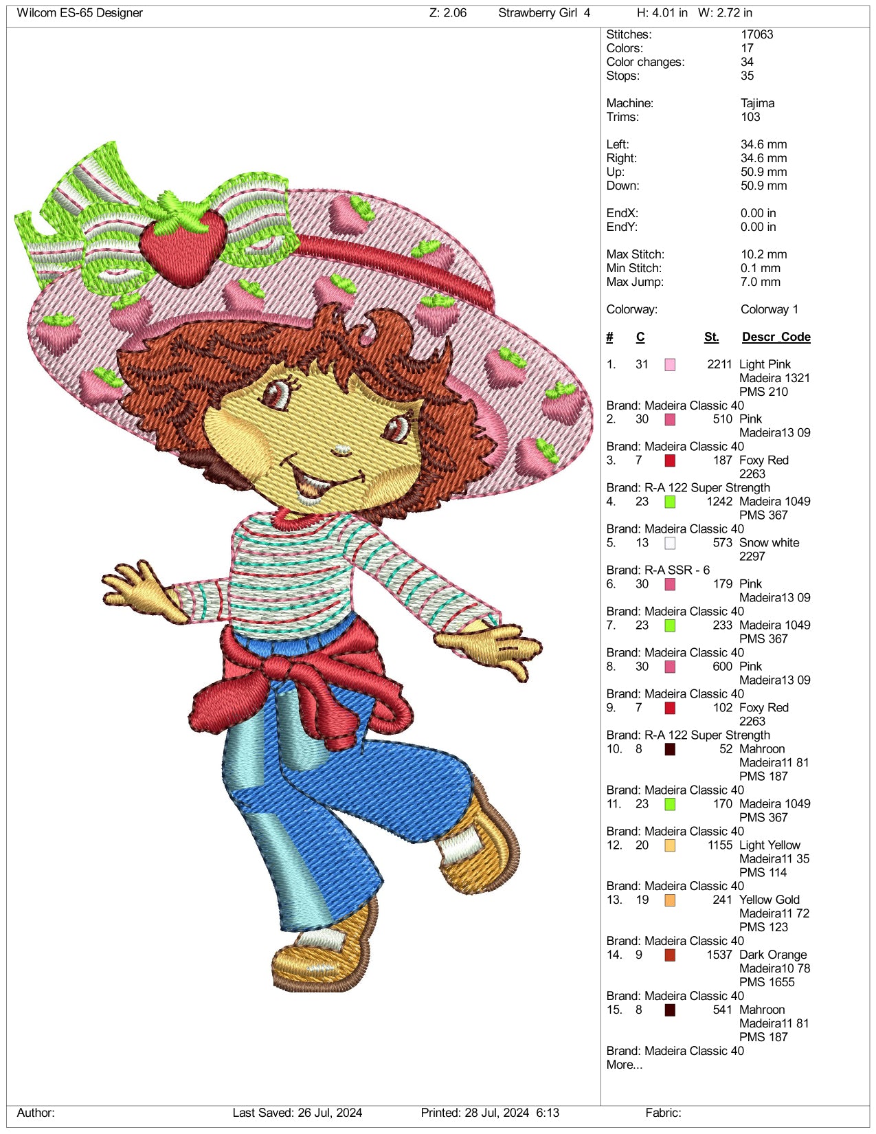 Strawberry Shortcake Embroidery Files - 3 Size's