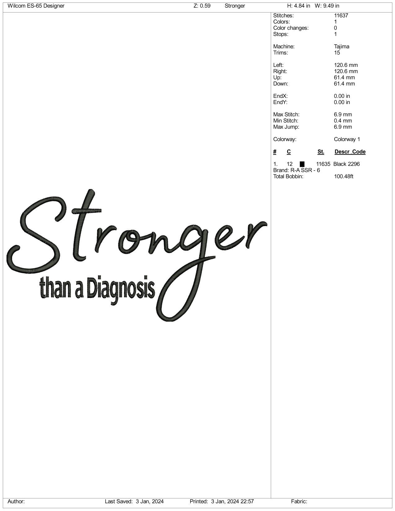 Archivos de diseño de bordado "Más fuerte que un diagnóstico" - 3 tamaños