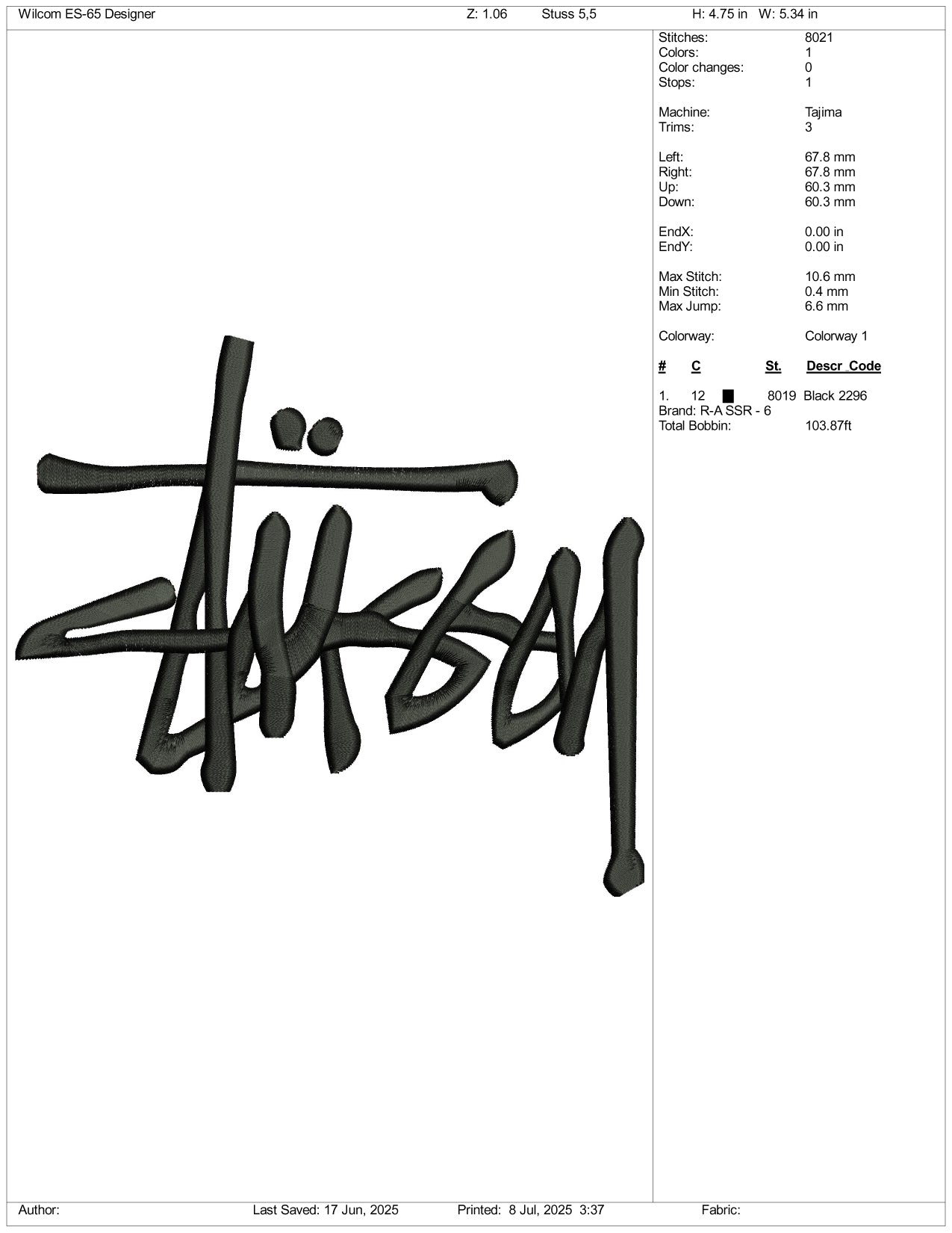 Stussy Logo Embroidery Design Files - 3 Size's