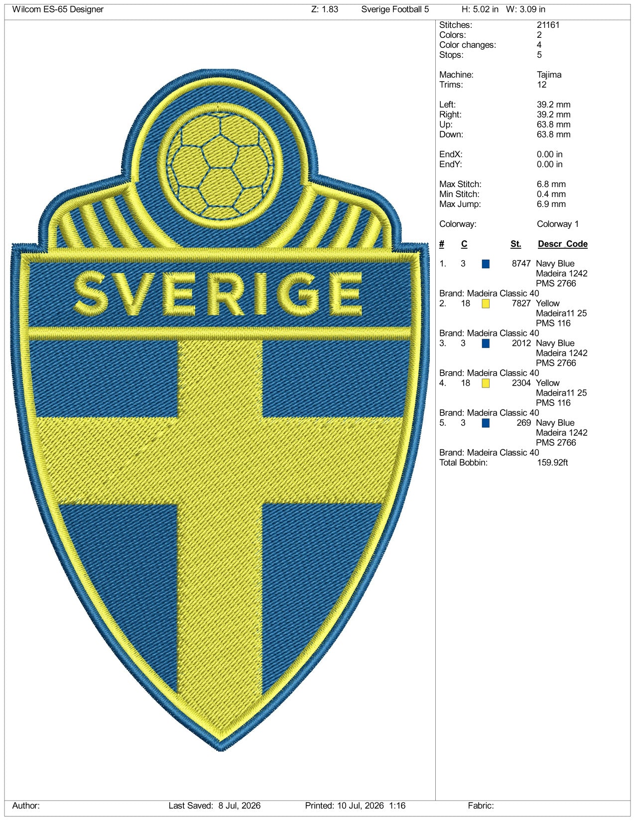 Sweden Men National Football Logo Embroidery Design Files - 3 Size's