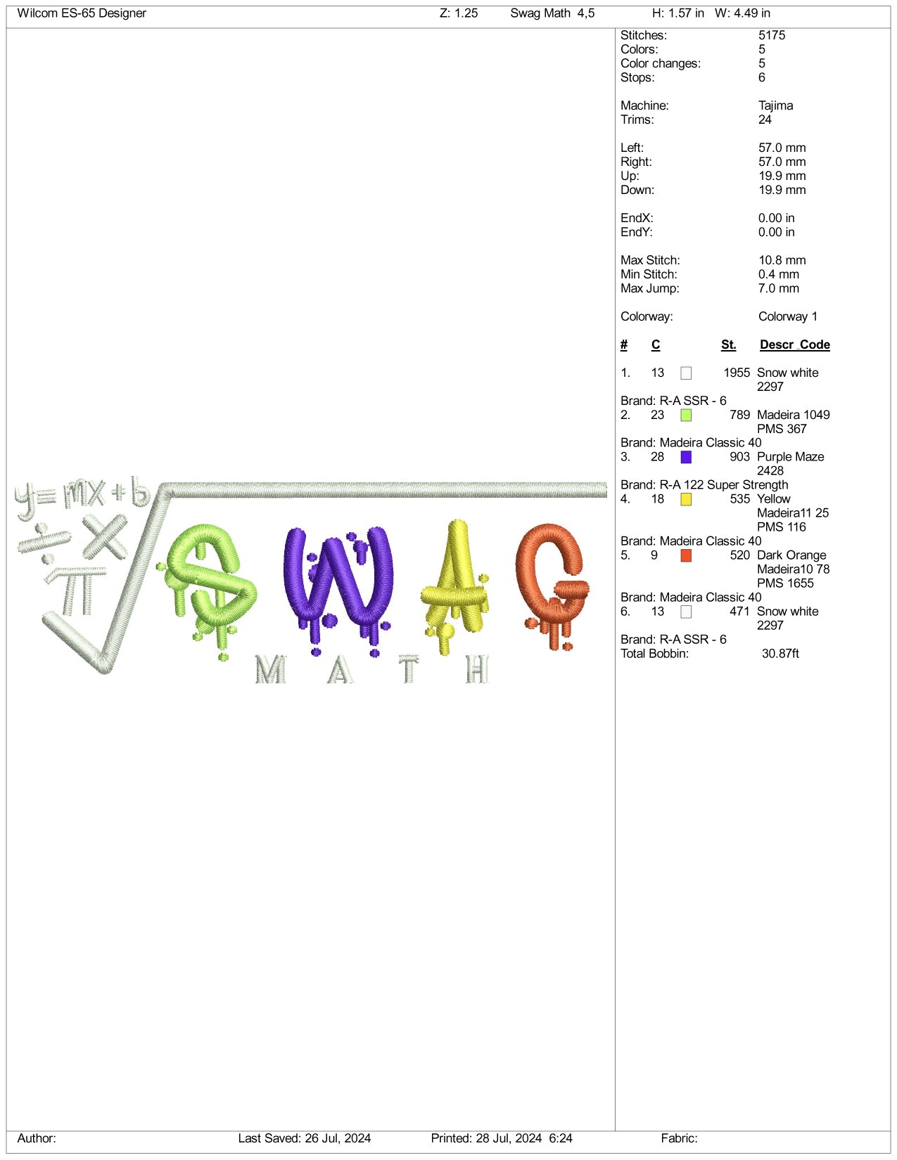 Archivos de bordado Swag Math - 3 tamaños