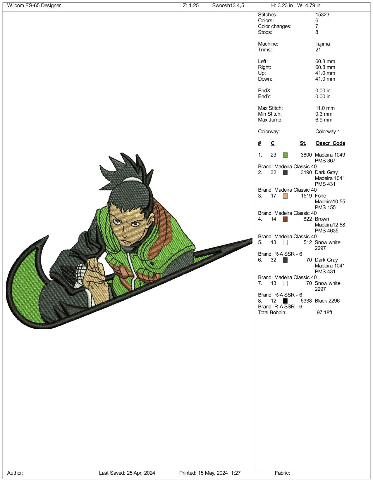 Shikamaru Nara Swoosh Embroidery Design Files - 3 Sizes