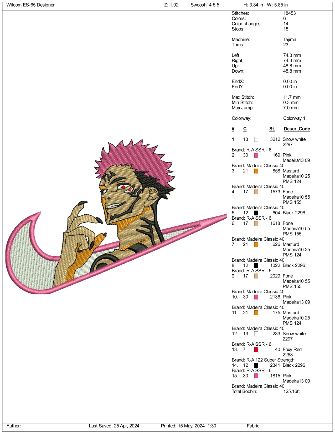 Archivos de diseño de bordado Sukuna Swoosh v3 - 3 tamaños