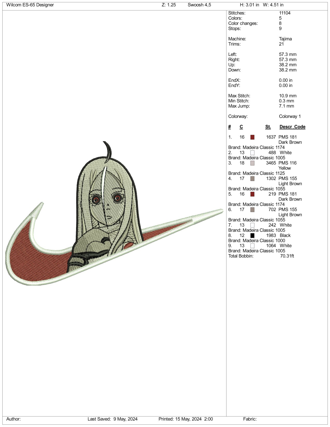 Archivos de diseño de bordado Shiro Swoosh - 3 tamaños