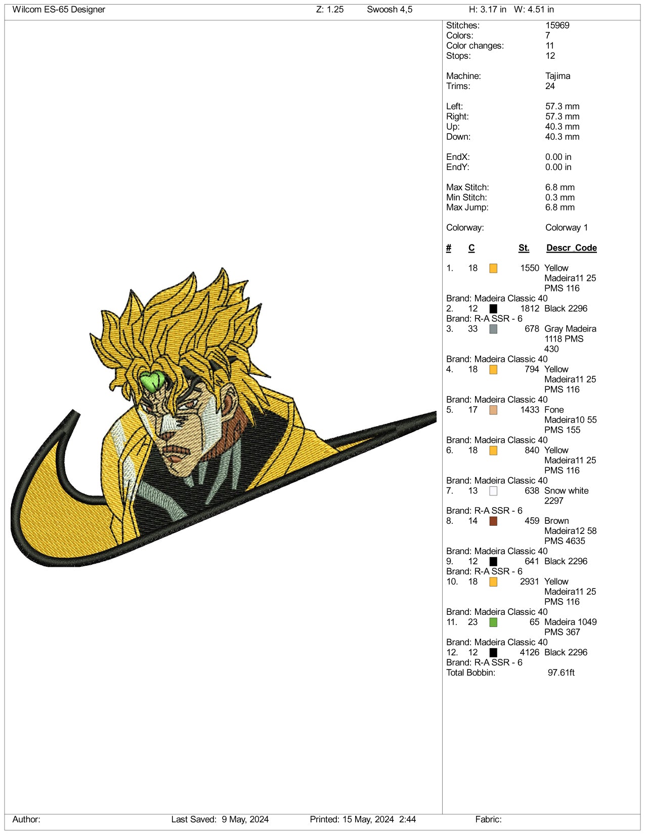 Archivos de diseño de bordado del logo de Dio Brando (3 tamaños)