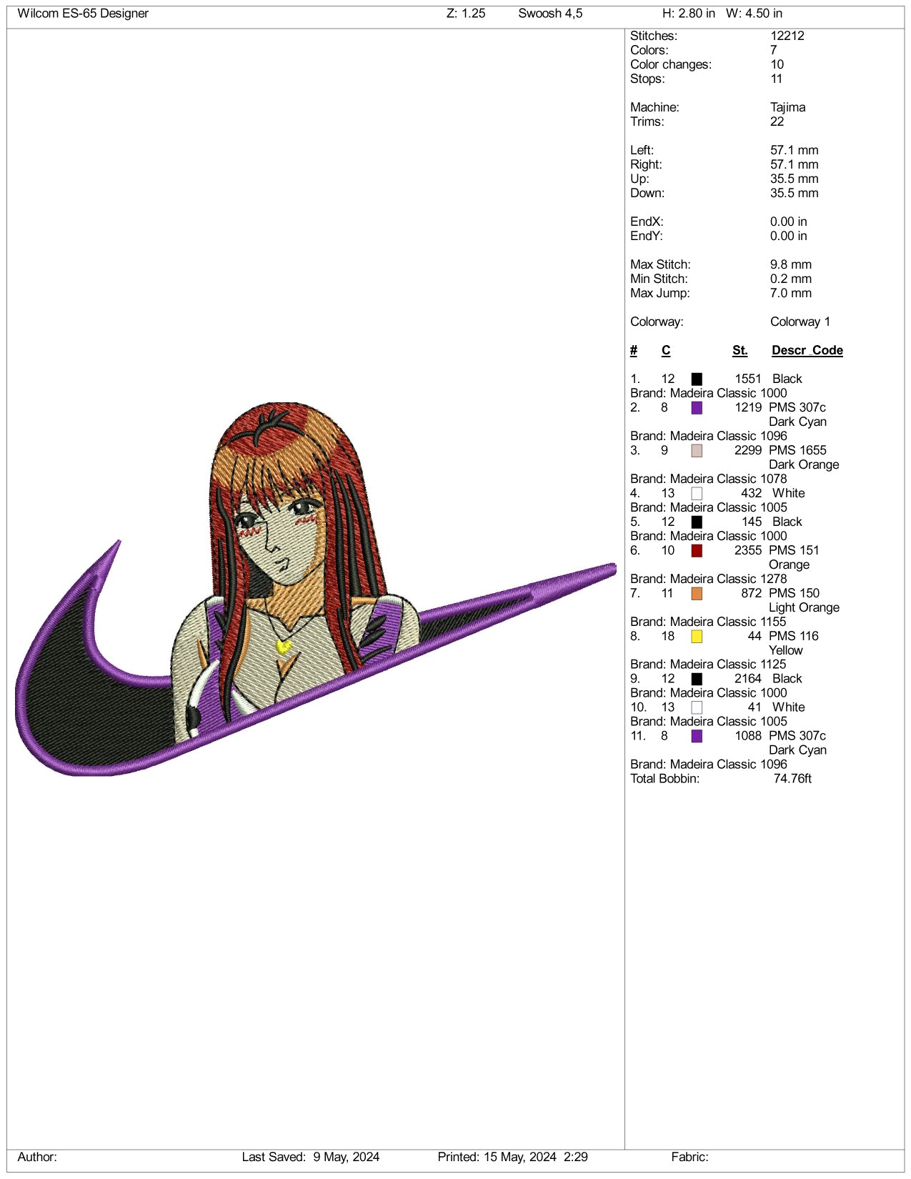 Archivos de diseño de bordado Swoosh de Tomoko Nomura (3 tamaños)