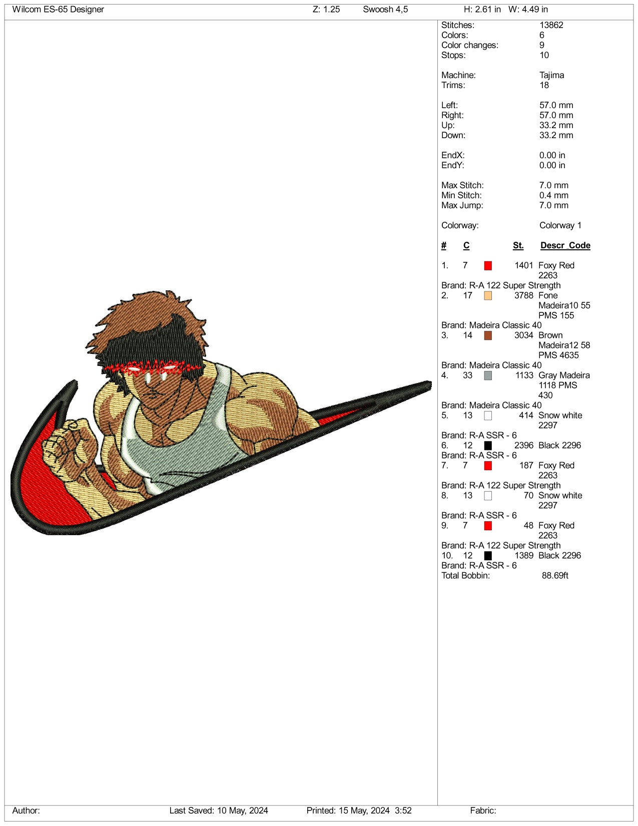Archivos de diseño de bordado Baki Hanma Swoosh v1 - 3 tamaños