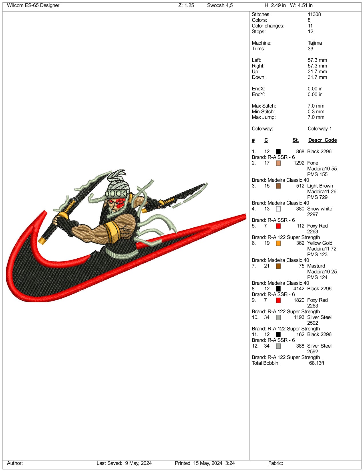 Tengen Uzui Swoosh Embroidery Design Files - 3 Sizes