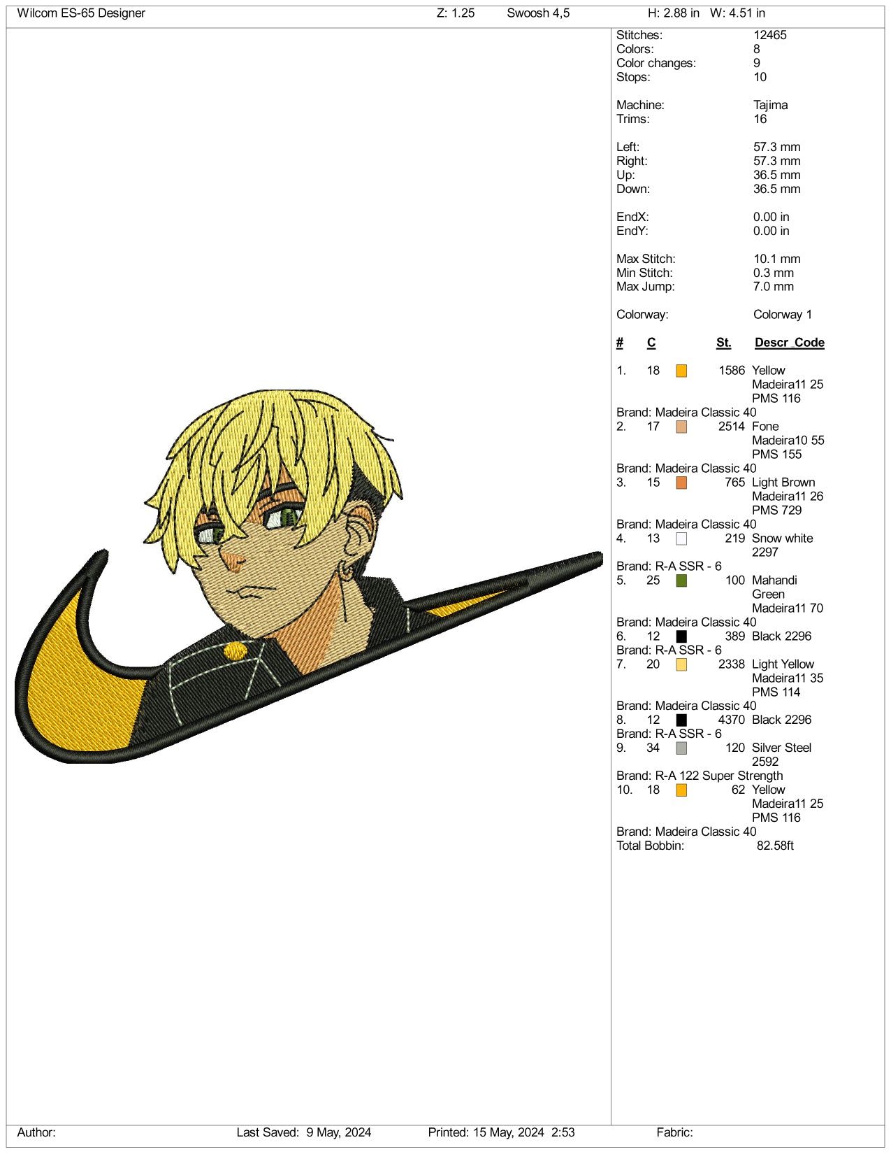 Archivos de diseño de bordado Chifuyu Matsuno Swoosh - 3 tamaños