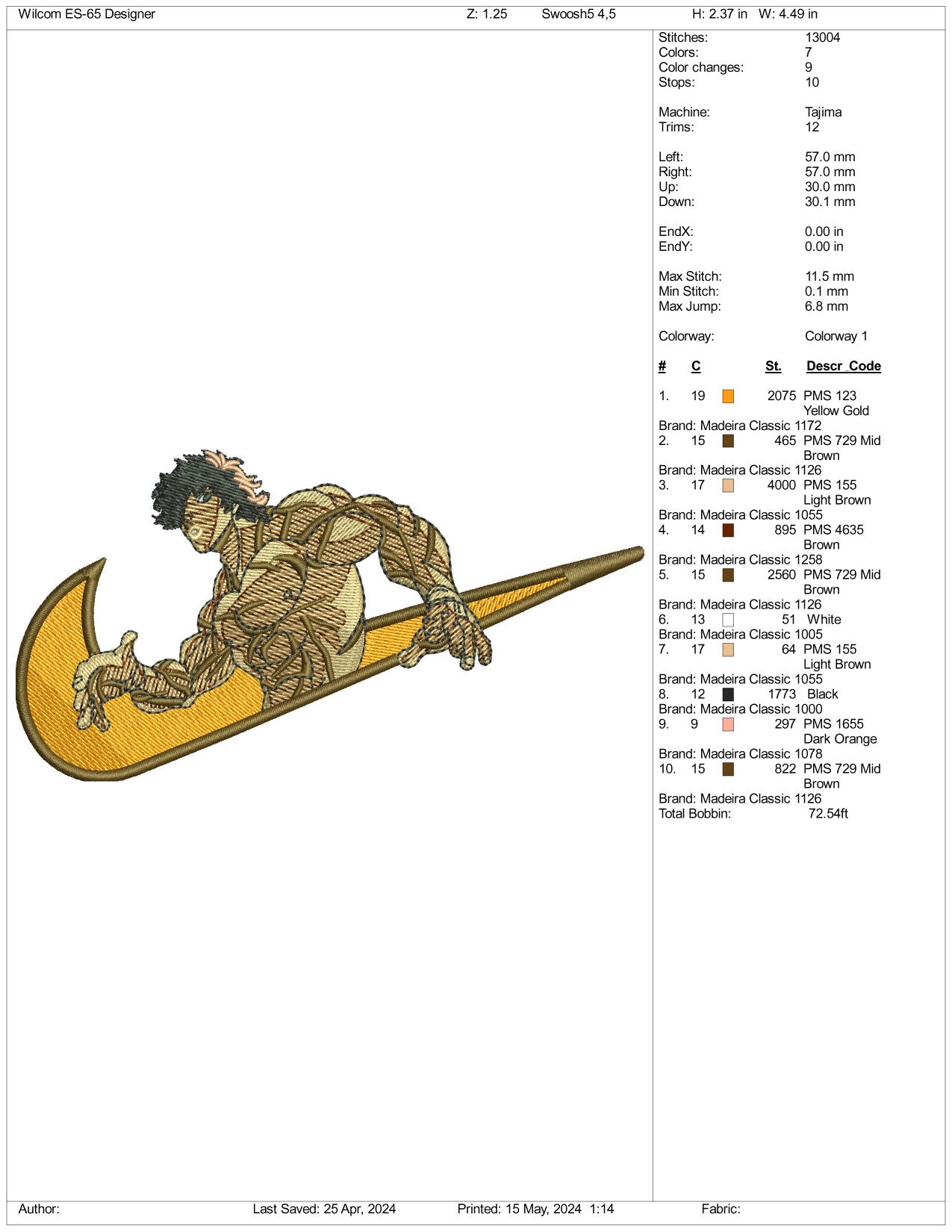 Archivos de diseño de bordado Baki Hanma Swoosh - 3 tamaños