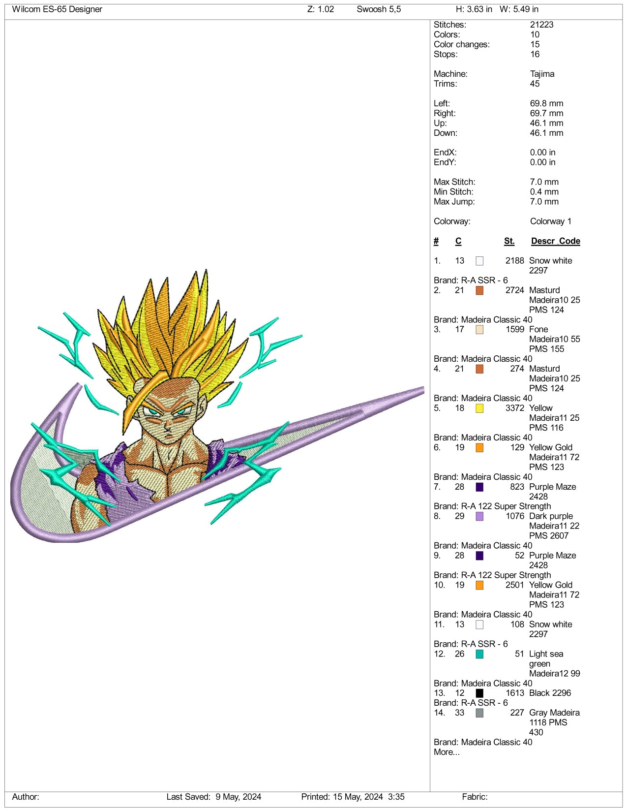 Archivos de diseño de bordado de Goku Swoosh v1 - 3 tamaños