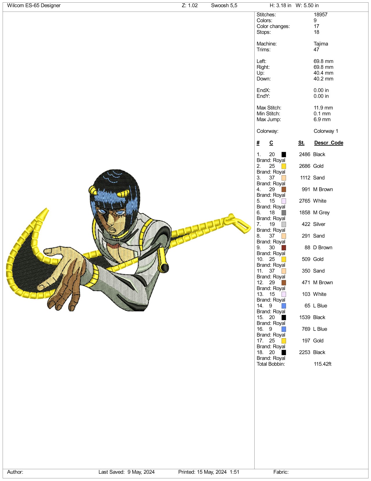 Archivos de diseño de bordado Swoosh de Bruno Bucciarati - 3 tamaños