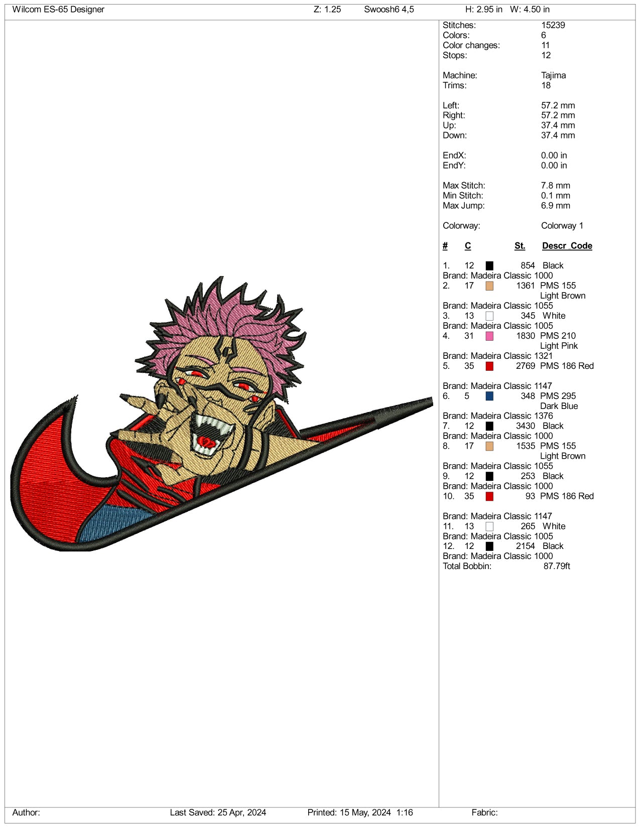 Archivos de diseño de bordado Sukuna Swoosh - 3 tamaños