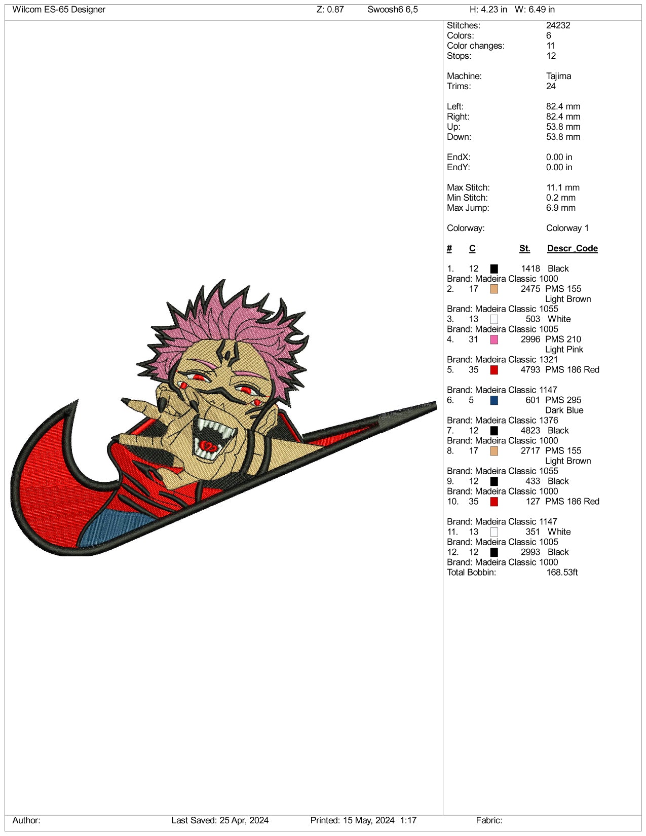 Archivos de diseño de bordado Sukuna Swoosh - 3 tamaños