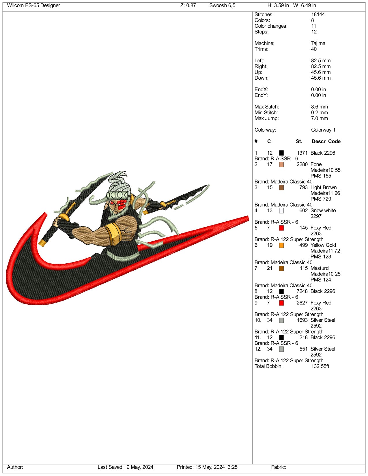 Tengen Uzui Swoosh Embroidery Design Files - 3 Sizes