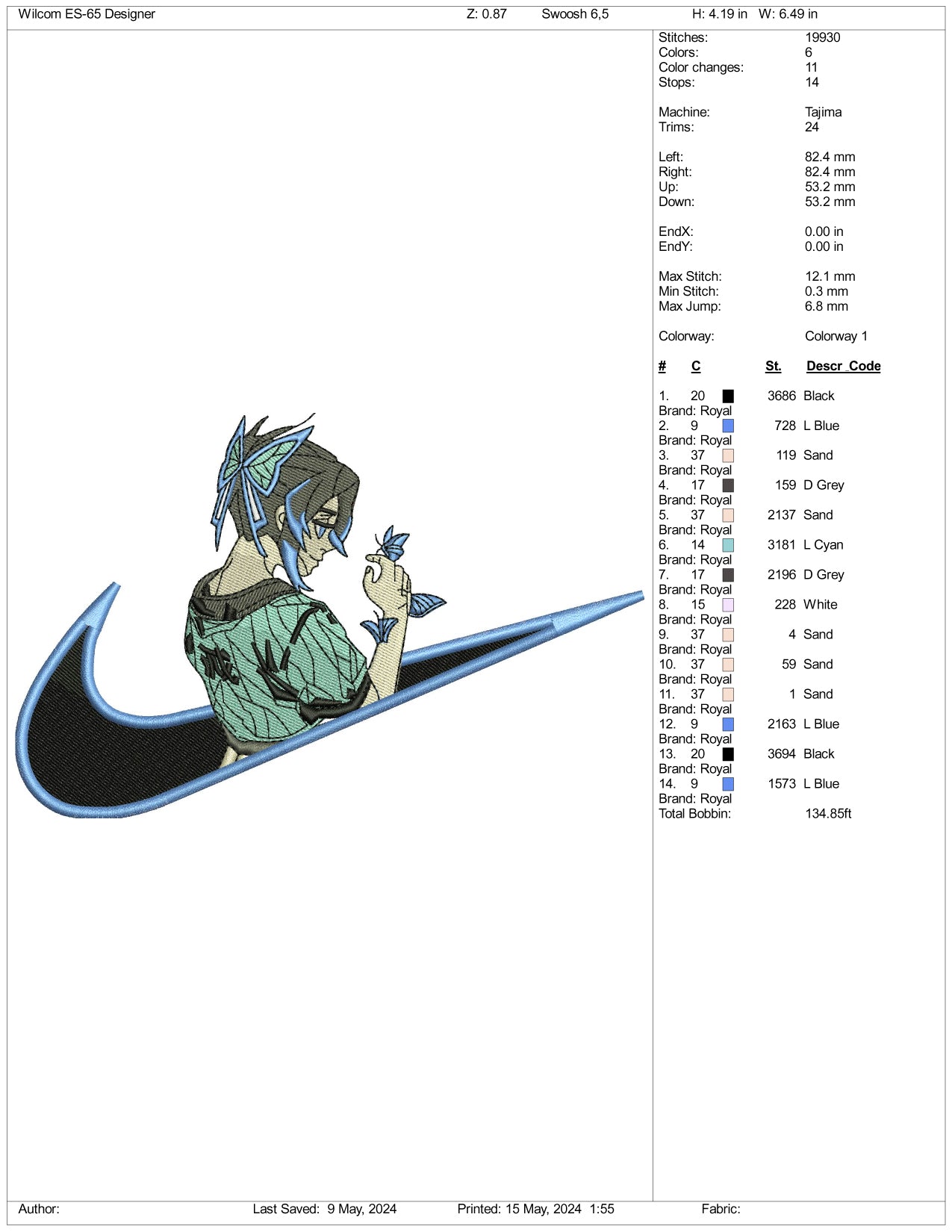 Archivos de diseño de bordado Shinobu Kocho Swoosh v2 - 3 tamaños