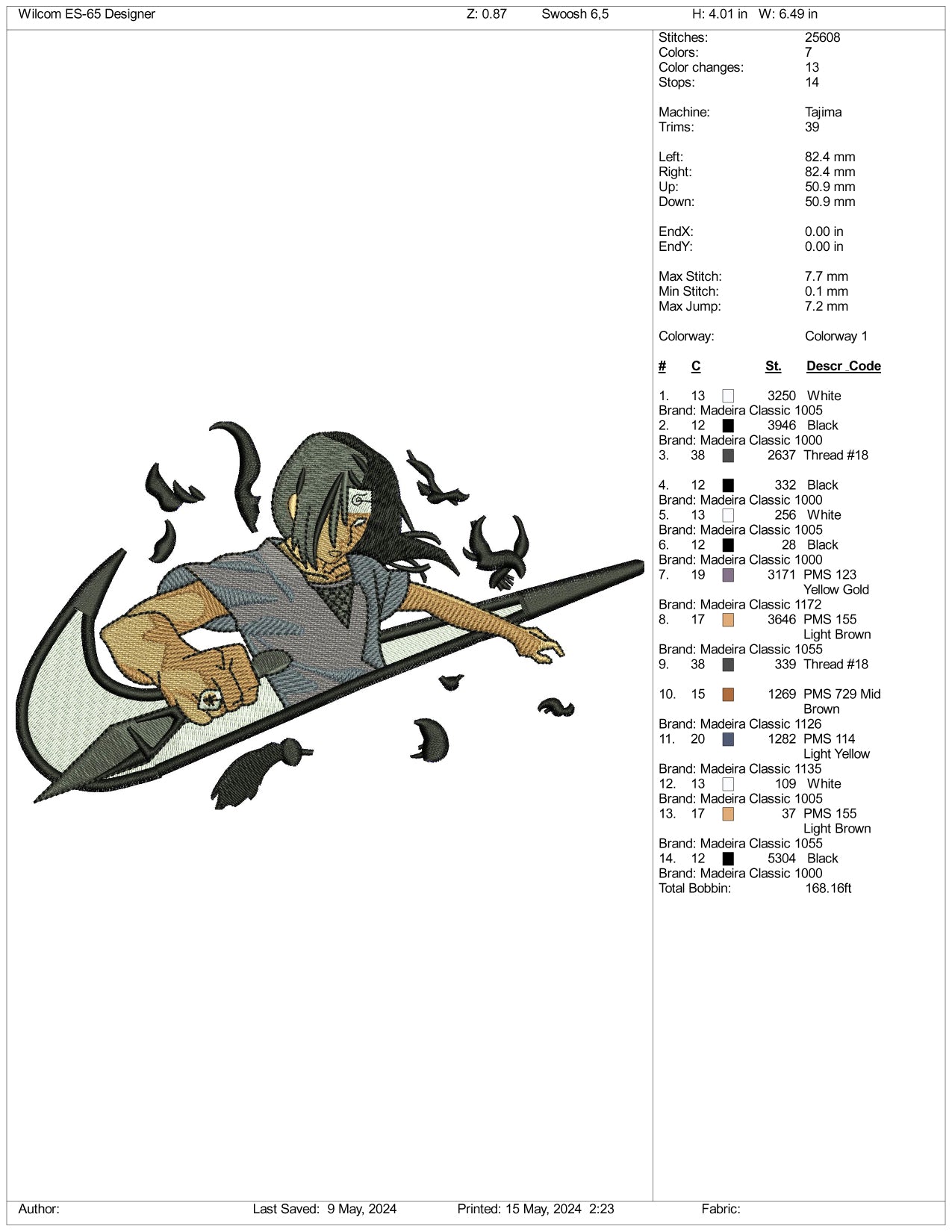 Itachi Uchiha Swoosh v3 Embroidery Design Files - 3 Sizes