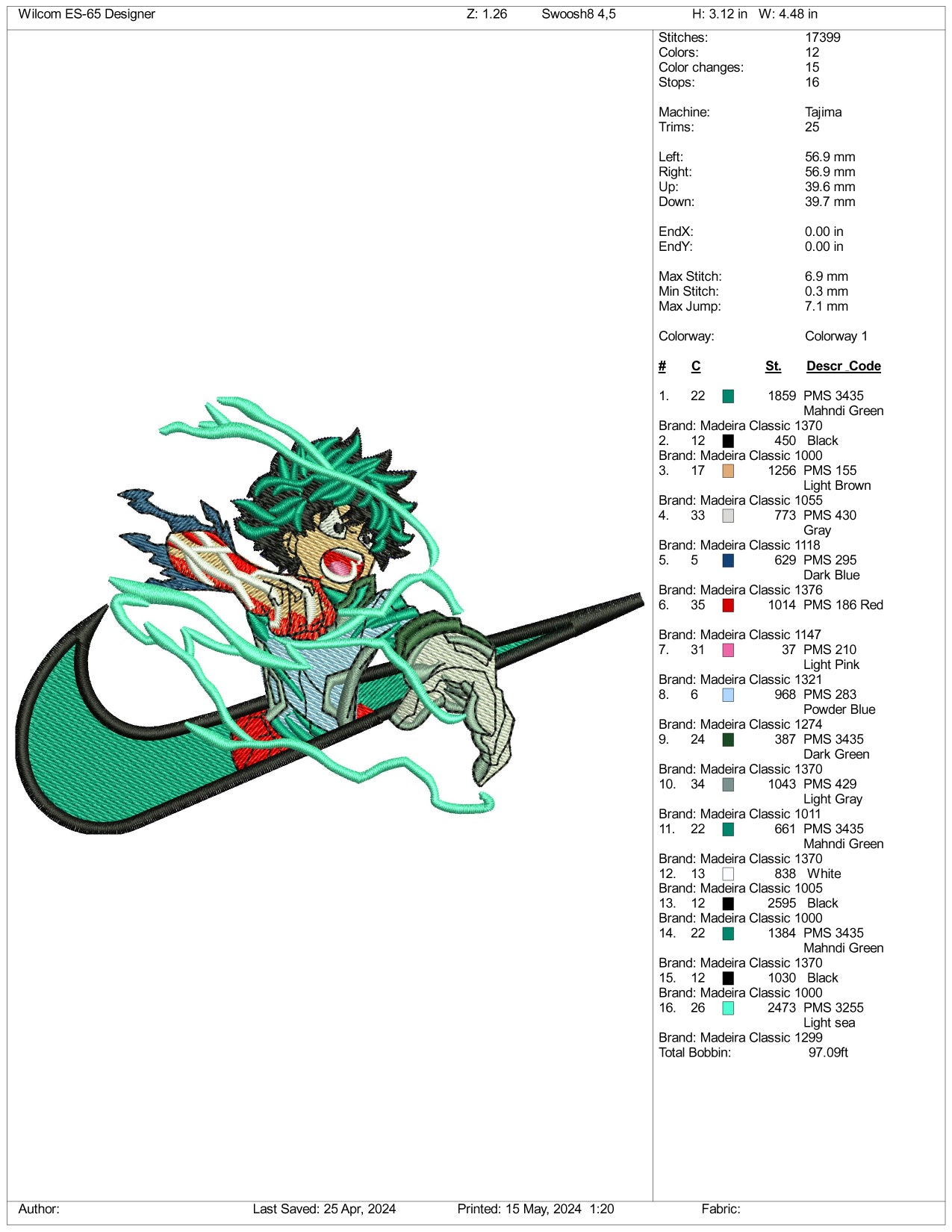 Izuku Midoriya Swoosh Embroidery Design Files - 3 Files