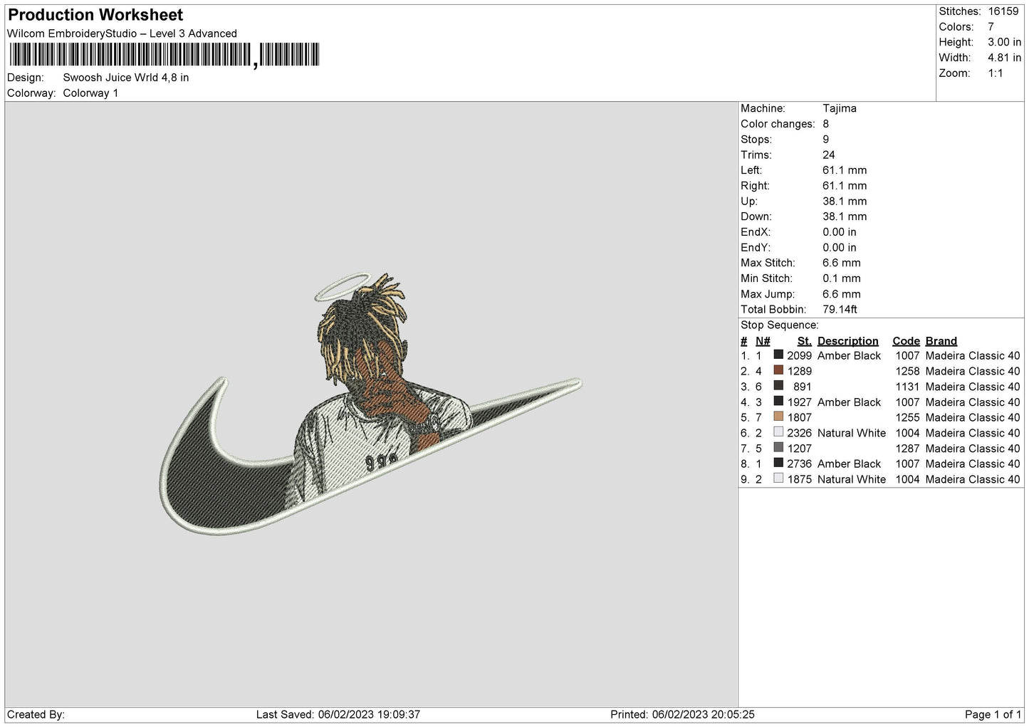 Juice WRLD Swoosh Embroidery Design Files - 6 Size's