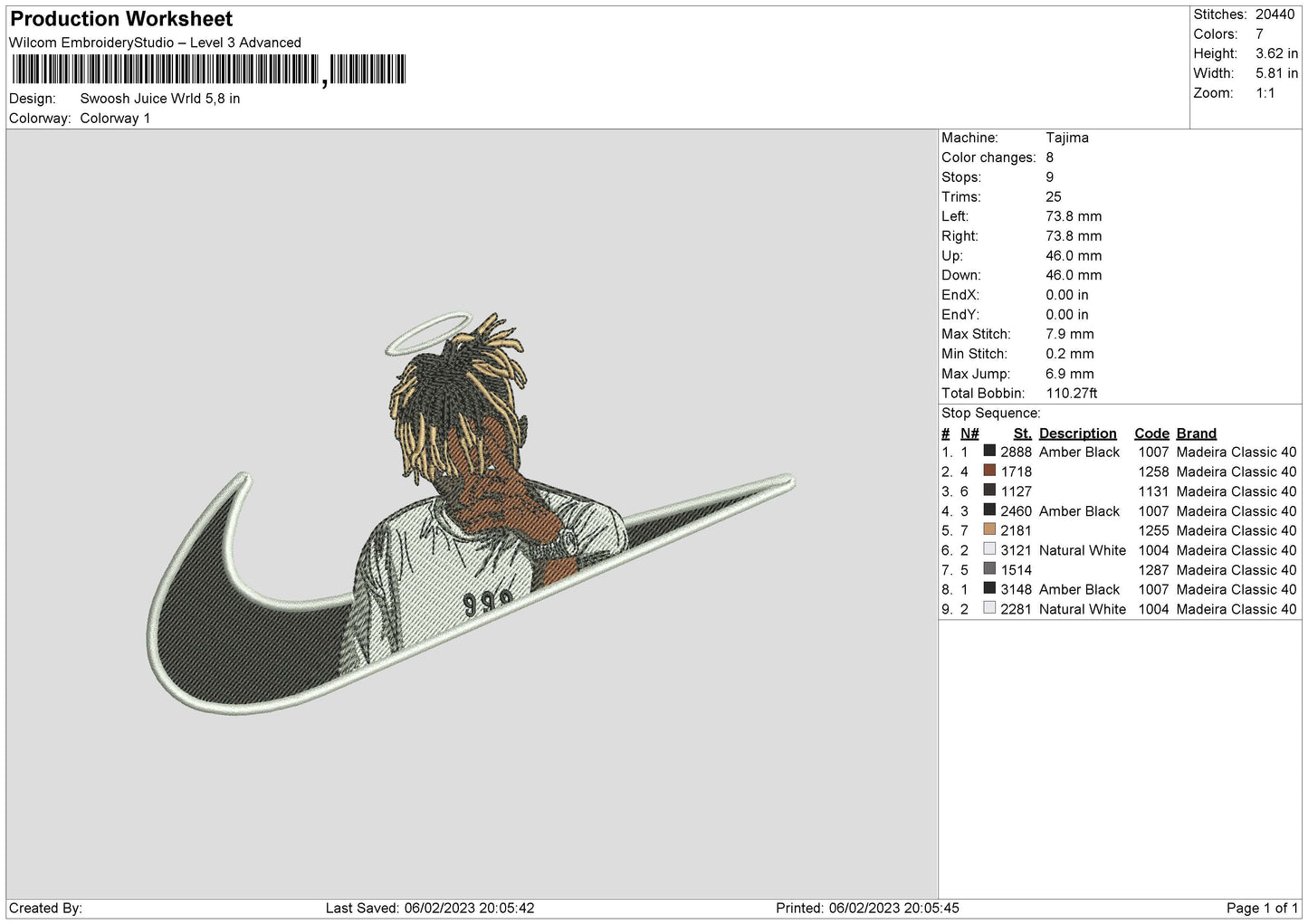 Juice WRLD Swoosh Embroidery Design Files - 6 Size's