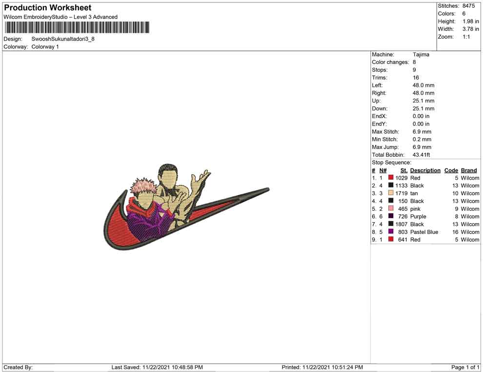 Sukuna Itadori Swoosh Embroidery Design Files - 4 Size's