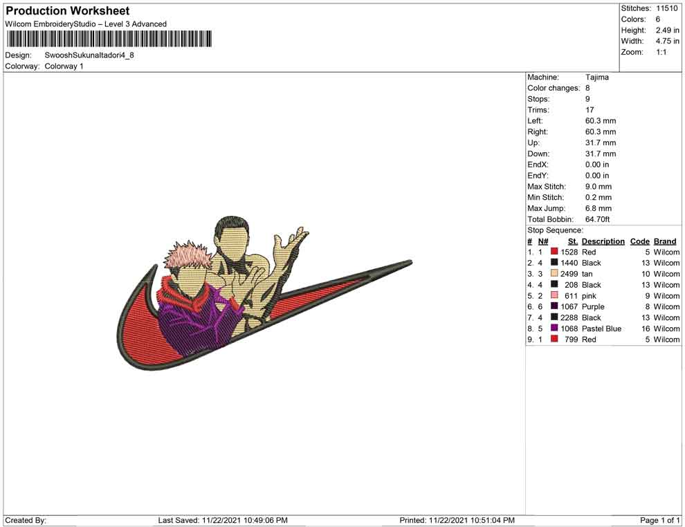 Sukuna Itadori Swoosh Embroidery Design Files - 4 Size's