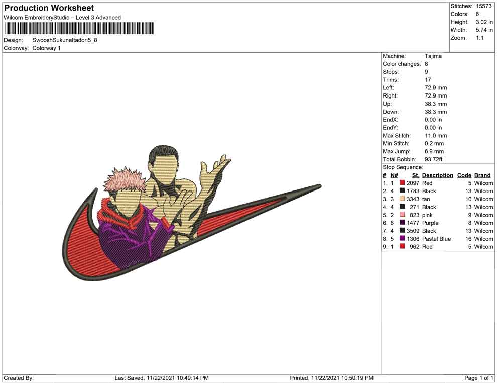 Sukuna Itadori Swoosh Embroidery Design Files - 4 Size's