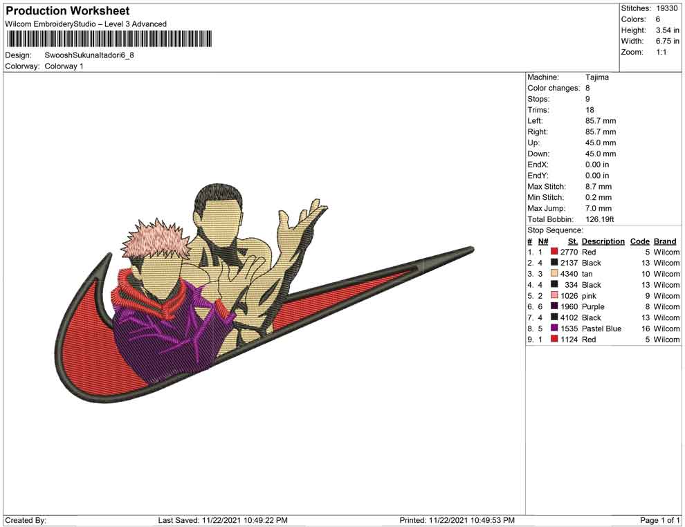 Sukuna Itadori Swoosh Embroidery Design Files - 4 Size's