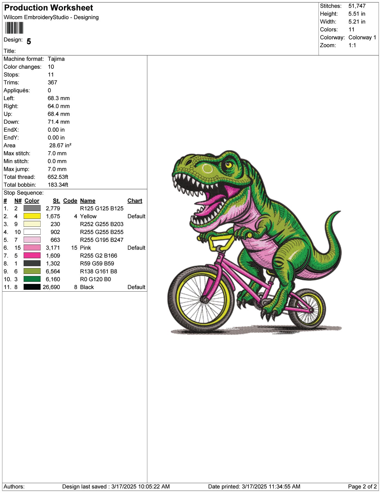 T Rex on Wheels Embroidery Design Files - 7 Size's
