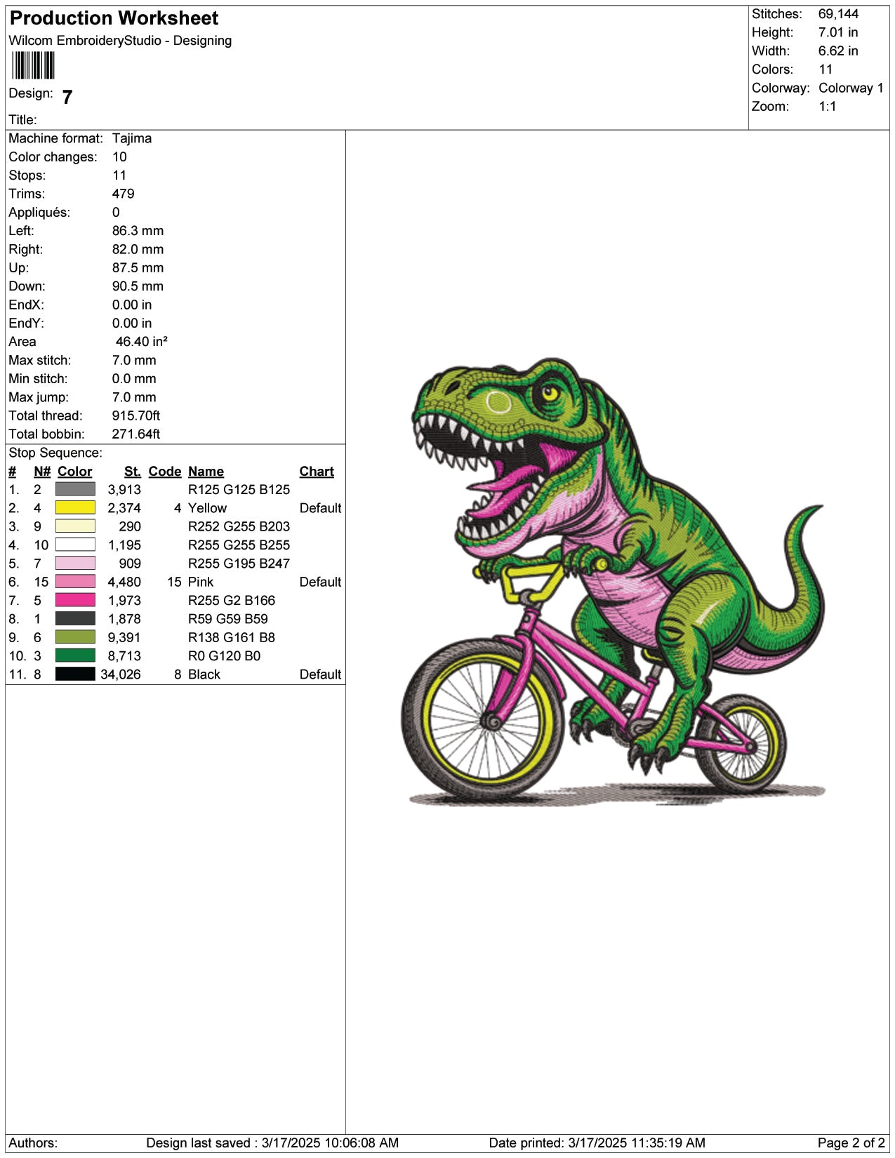 T Rex on Wheels Embroidery Design Files - 7 Size's