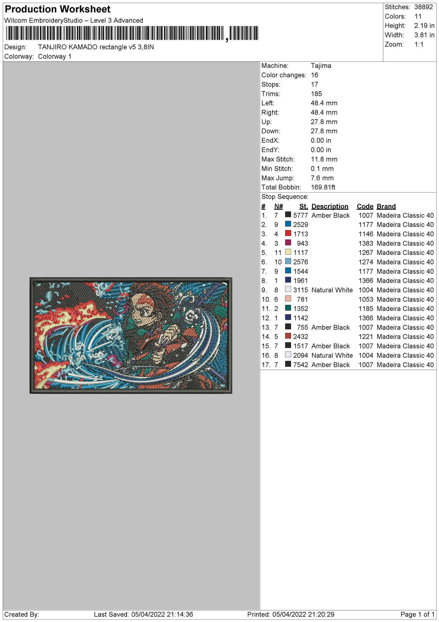 Tanjiro Kamado v9 Embroidery Design Files - 4 Size's