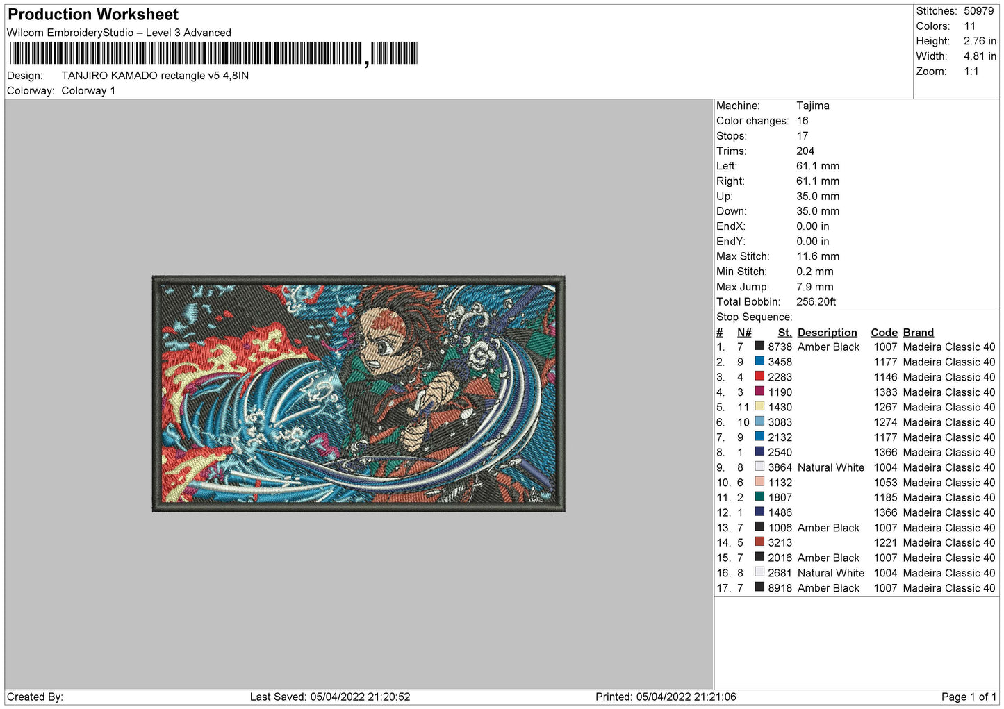 Tanjiro Kamado v9 Embroidery Design Files - 4 Size's