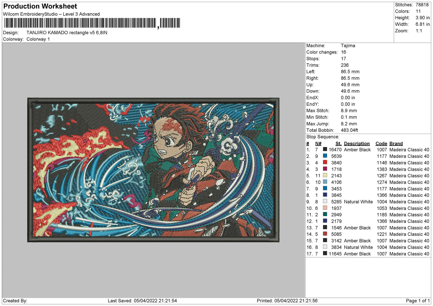 Tanjiro Kamado v9 Embroidery Design Files - 4 Size's